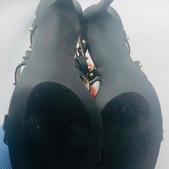 Black Strappy Heels with Gold Accents - Picture 6 of 7